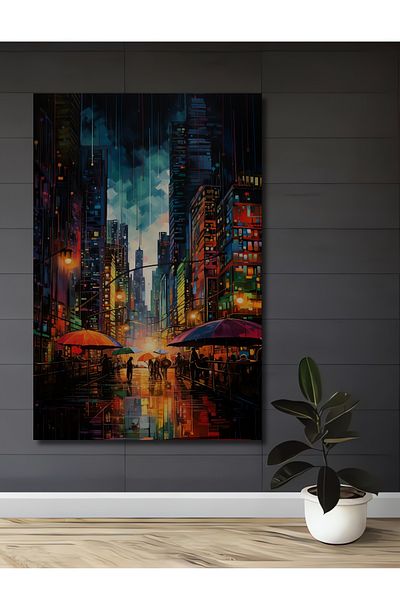 Teona Ahşap Under The Rain City Streets Decorativ Lemn MDF Casa dreptunghiulara, Locul de munca Pictura pe perete