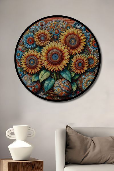 Teona Ahşap Casă rotundă decorativă din lemn MDF cu zâne colorate, pictură murală la locul de muncă