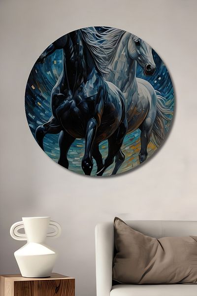 Teona Ahşap Dancing Of Wild Horses Decorativ Lemn MDF Rotund Acasă, Locul de Muncă Pictură Perete