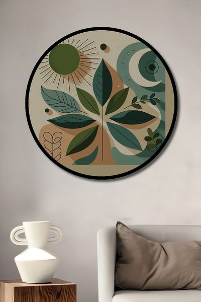 Teona Ahşap Sun Moon and Leaf Pattern Decorativ Lemn MDF Rotund Acasă, Locul de Muncă Pictură de perete