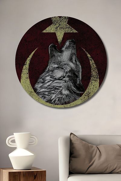 Teona Ahşap Bozkurt Moon Star Decorativ Lemn MDF Casă Rotundă, Pictură Perete Loc de Muncă