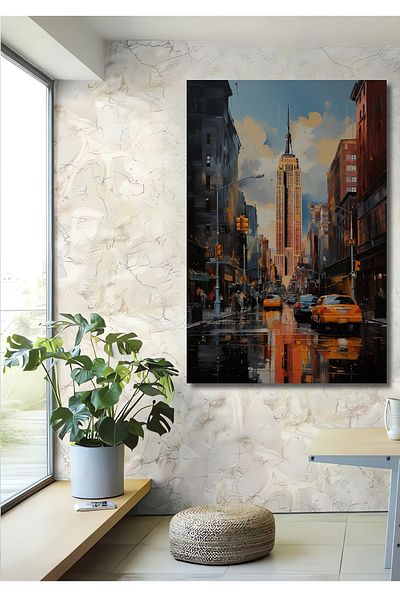 Teona Ahşap Empire State Building Street View Decorativ Lemn MDF Casa dreptunghiulară, Locul de muncă Pictură murală