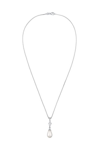 ELLI Colier Colier Femei Perle Picătură Zirconiu Alb Tăietură Marquise Argint 925 45 Cm