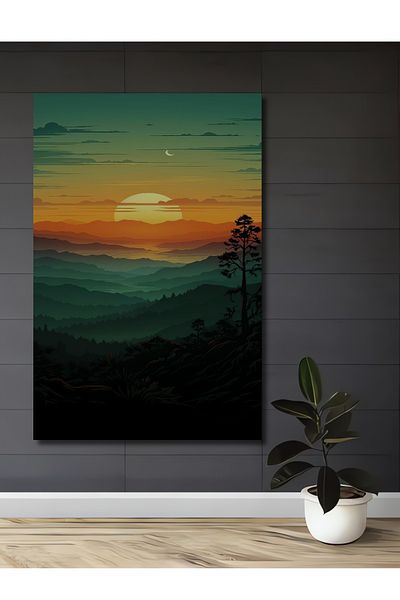 Teona Ahşap Peisaj de munte în cădere a soarelui din lemn MDF dreptunghiular decorativ pentru casă, pictură murală la locul de muncă