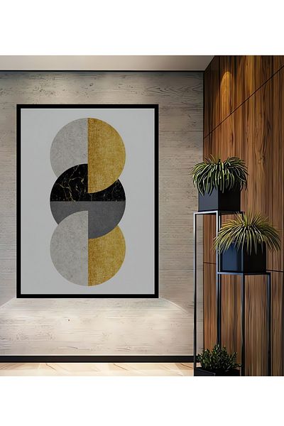 Teona Ahşap Geometric Aur Negru Alb Lemn MDF Dreptunghi Decorativ Acasă, Locul de Muncă Pictură Murală