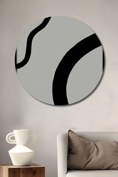 Teona Ahşap Linii abstracte alb-negru Decorativ din lemn MDF rotund pentru casa, locul de munca pictura pe perete