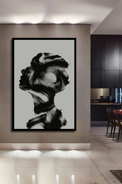 Teona Ahşap Mixte Brush Strokes Negru Alb Decorativ Lemn MDF Dreptunghi Acasă, Locul de Muncă Pictură Perete
