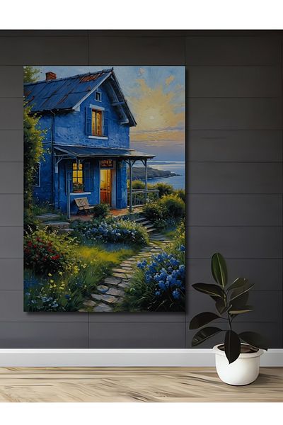 Teona Ahşap Blue House Garden Scenery Decorativ Lemn MDF Casa dreptunghiulara, Pictura pe perete la locul de munca