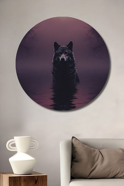 Teona Ahşap Twilight in the Wolf Pond Casa rotunda decorativa din lemn MDF, pictura pe perete la locul de munca
