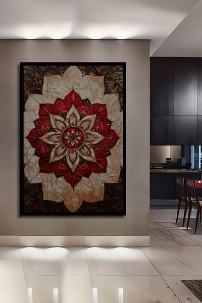 Teona Ahşap Elegant Mandala Motiv Floral Lemn MDF Dreptunghi Decorativ Acasă, Locul de Muncă Pictură Perete