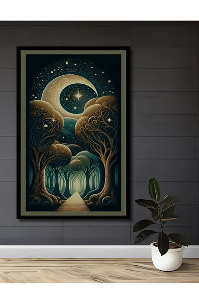 Teona Ahşap Pădure magică la lumina lunii Casa dreptunghiulară din lemn decorativ MDF, pictură murală la locul de muncă