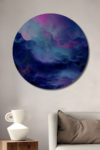 Teona Ahşap Artă abstractă înnorată, decorativă din lemn MDF, pictură rotundă pentru locuință, loc de muncă