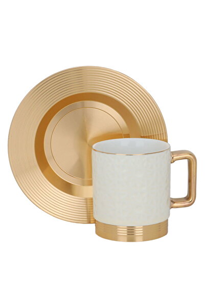 Alsaif Gallery A set of beige porcelain coffee cups with a gold steel saucer,...