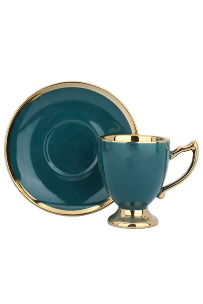 Alsaif Gallery A set of green Turkish coffee cups with a gold base, 12 pieces