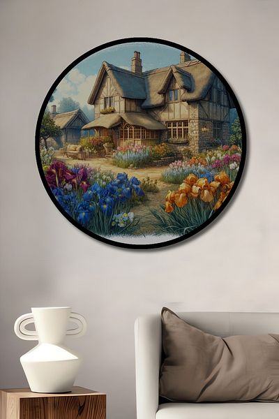 Teona Ahşap Peisaj fermier fermecător, casă rotundă din lemn MDF, pictură murală la locul de muncă