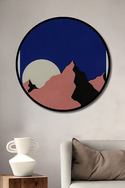 Teona Ahşap Peisaj de munte Lumină Lună Decorativă Lemn MDF Casă rotundă, Pictură de perete la locul de muncă