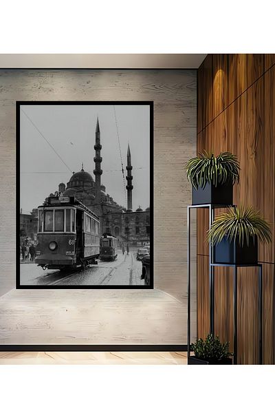Teona Ahşap Tramvai istoric din Istanbul, din lemn decorativ, dreptunghiular MDF, pictură pe perete pentru loc de muncă