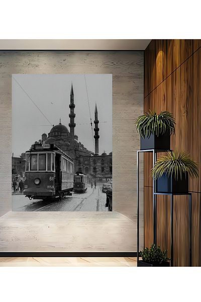 Teona Ahşap Tramvai istoric din Istanbul, din lemn decorativ, dreptunghiular MDF, pictură pe perete pentru loc de muncă