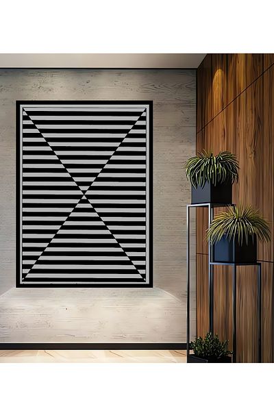 Teona Ahşap Iluzie optică alb-negru Lemn MDF dreptunghiular decorativ pentru casă, loc de muncă pictură murală