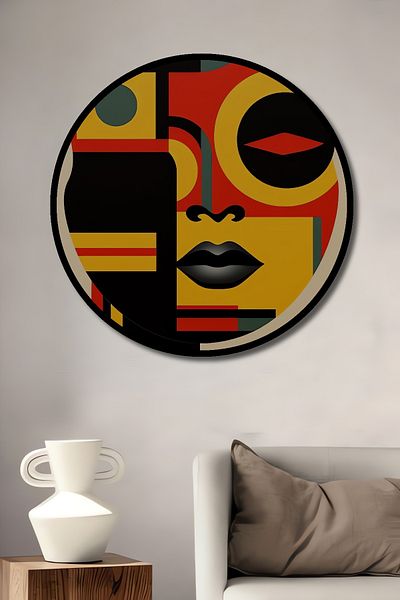 Teona Ahşap Față abstractă decorativă din lemn MDF rotund pentru acasă, pictură murală la locul de muncă