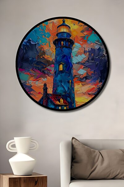 Teona Ahşap Цветен пейзаж с фенери в рамка Дървена MDF кръгла декоративна укр...