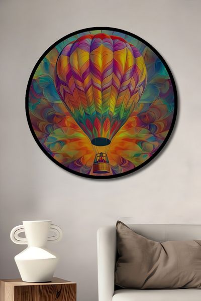 Teona Ahşap Balon cu aer cald colorat, decorativ din lemn MDF, rotund, pictură pe perete pentru locul de muncă