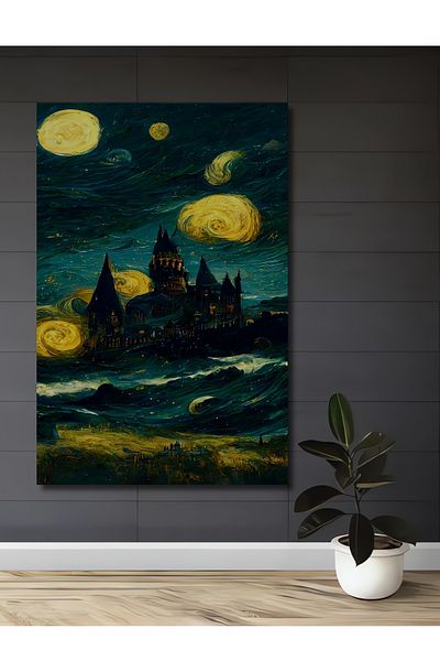 Teona Ahşap Van Gogh Noaptea înstelată Hogwarts Lemn MDF Dreptunghi Decorativ Acasă, Locul de Muncă Pictură de perete