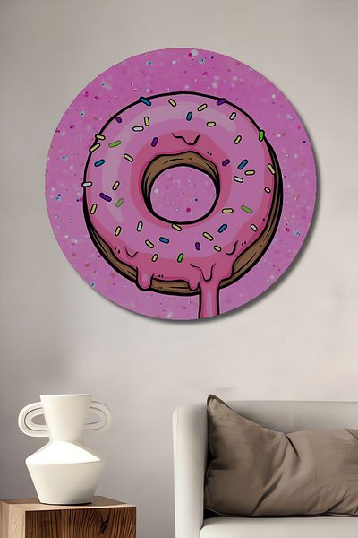 Teona Ahşap Design delicios de gogoși roz din lemn MDF rotund decorativ pentru casă, pictură murală la locul de muncă