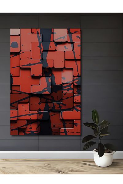 Teona Ahşap Model Geometric Roșu Lemn MDF Dreptunghi Decorativ Acasă, Locul de Muncă Pictură Perete