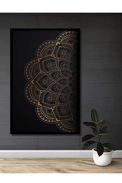 Teona Ahşap Mandala decorativă din lemn MDF dreptunghiulară cu broderie aurie pentru pictură de perete acasă, la locul de muncă