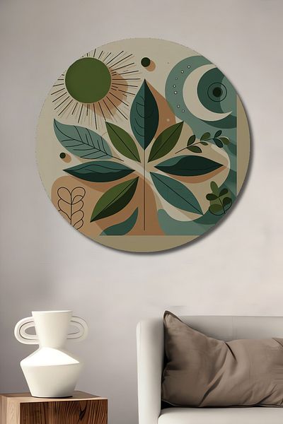Teona Ahşap Sun Moon and Leaf Pattern Decorativ Lemn MDF Rotund Acasă, Locul de Muncă Pictură de perete