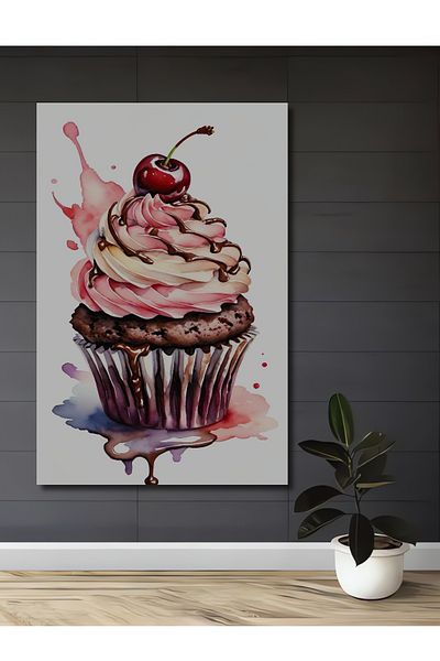 Teona Ahşap Delicious Cherry Cupcake Decorativ Lemn MDF Dreptunghi Acasă, Locul de Muncă Pictură Perete