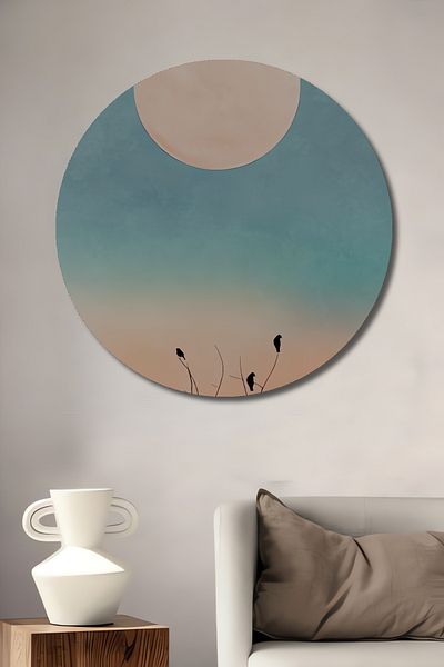 Teona Ahşap Păsări sub lumina lunii Casă rotundă din lemn MDF decorativ, pictură murală la locul de muncă