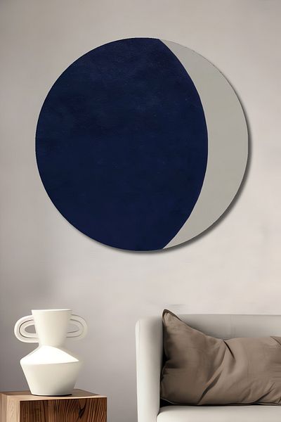 Teona Ahşap Blue Geometric Modern Lemn MDF Rotund Decorativ Acasă, Locul de Muncă Pictură Perete