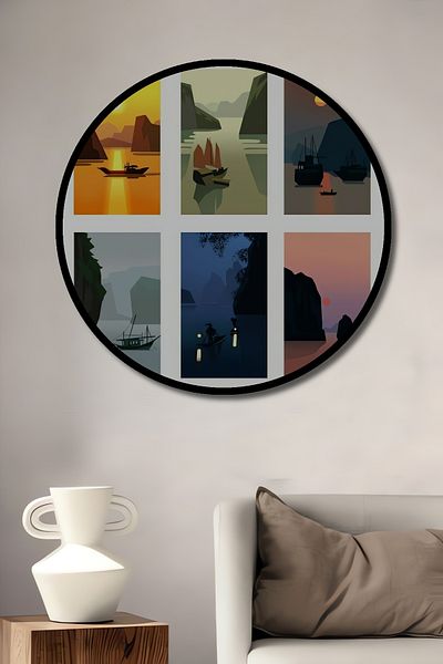 Teona Ahşap Set Peisaje Exotice Decorativ Lemn MDF Casă Rotundă, Pictură Perete Loc de Muncă