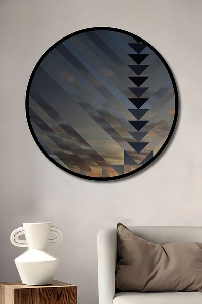 Teona Ahşap Geometric Sunset Lemn MDF Rotund Decorativ Acasă, Locul de Muncă Pictură Perete
