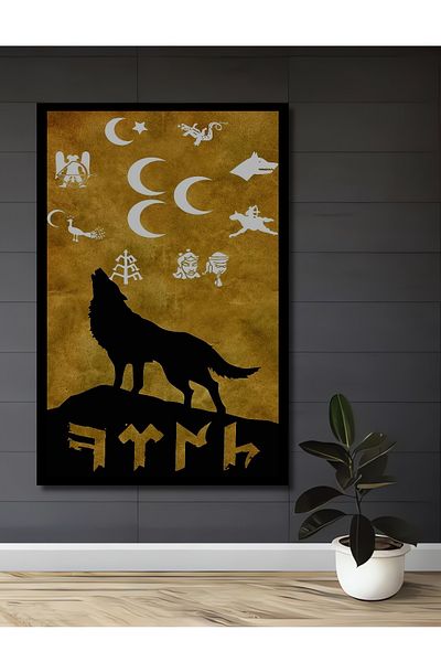 Teona Ahşap Mitologia Turcă Lup și simboluri Gokturk Decorativ Lemn MDF Dreptunghi Acasă, Locul de muncă Pictură murală