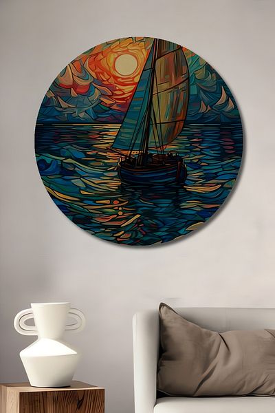 Teona Ahşap Navă cu pânze colorată, decorativă din lemn MDF, pictură rotundă pentru locuință, loc de muncă