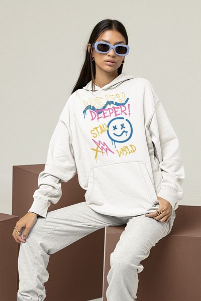 SEVBANO Breath Deeper Stay Wild Written Unisex Oversize Graffiti Hoodie