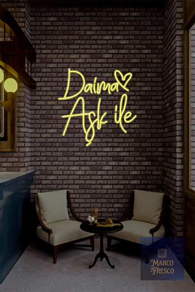 Marco Fresco Daima Aşk İle" Neon LED Tabela - 40x40 cm Şeffaf Pleksi - Özel T...