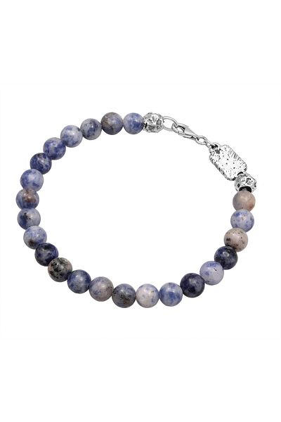 HAZE & GLORY Bileklik Edelstein Perlen Achat Blau 925 Ayar Gümüş