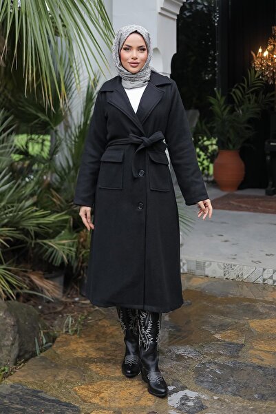 MİSSKAYLE Черно кашмирено палто - Детайл на корицата