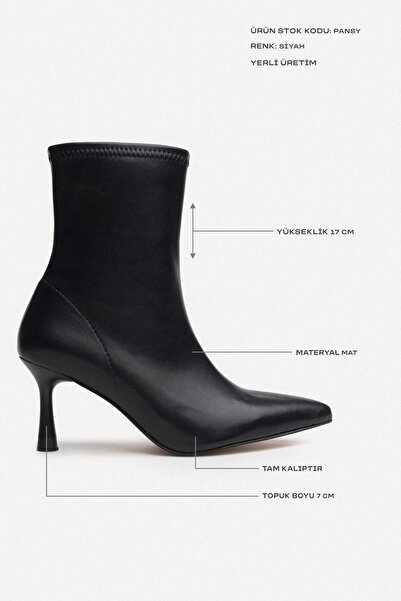 NİŞANTAŞI SHOES Dámské kozačky na tenkém podpatku Pansy Black Matte s detailem na zip