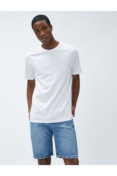 Koton Basic T-Shirt Crew Neck Textured Raglan Sleeve Slim Fit