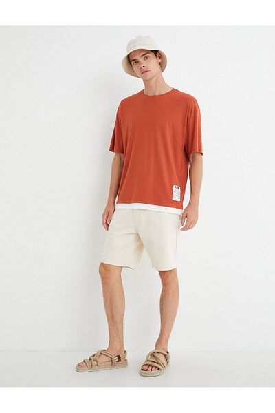 Koton Oversize T-Shirt Label Printed Crew Neck Short Sleeve