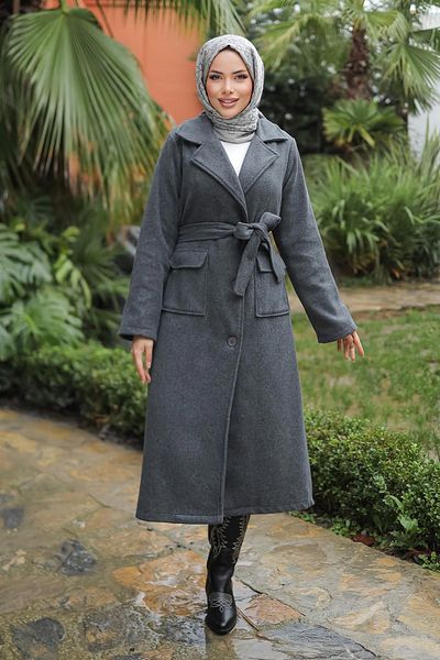 MİSSKAYLE Anthracite Stamp Coat - Cover Detailed