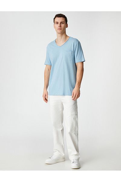 Koton Basic T-Shirt V-Neck Pocket Detailed Short Sleeve