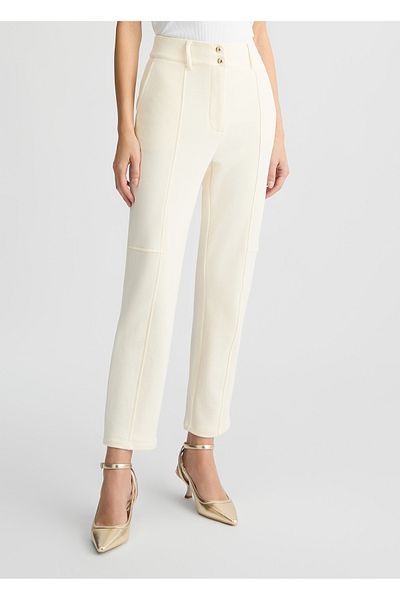 Liu Jo Pantaloni albi pentru femei cu talie înaltă, cu închidere cu nasturi, cu picioare înguste TA5018FS002-10105