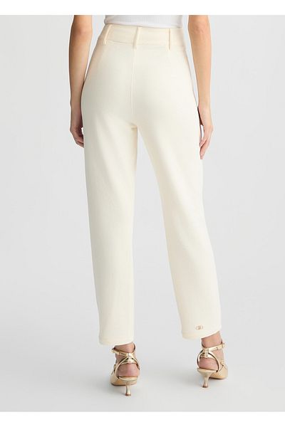 Liu Jo Pantaloni albi pentru femei cu talie înaltă, cu închidere cu nasturi, cu picioare înguste TA5018FS002-10105