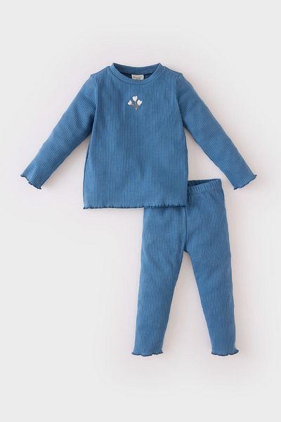 DeFacto 2-teiliges Set für Babys, Mädchen, Blumenmuster, geripptes Leibchen, langärmliges T-Shirt, elastischer Bund unten Y1122A224AU